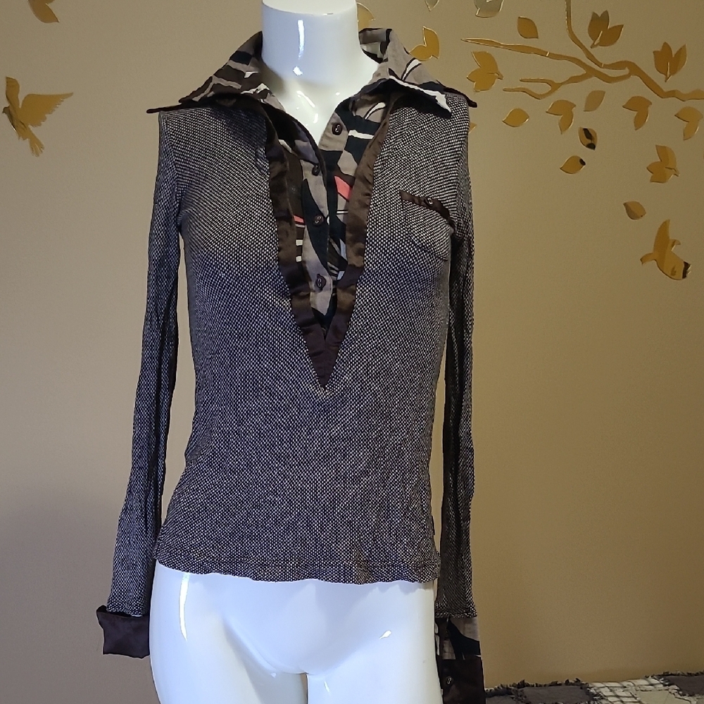DEPT trompe l'oeil collared / layered thin top - DEPT - super soft Size S